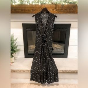 Free People Black Floral Boho Vest Front Tie Kimono Maxi Duster Size Medium